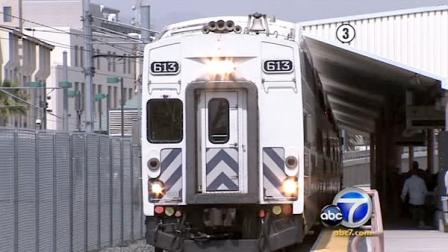 A Metrolink train pushes into an L.A. area station in this undated file photo.