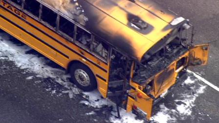 A school bus was charred on the 101 South in the Cahuenga Pass on Wednesday, May 19. Two kids suffered minor smoke inhalation injuries.