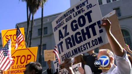 A rally against the Los Angeles City Councils vote to boycott Arizona because of its illegal immigration law was held Tuesday outside of City Hall.