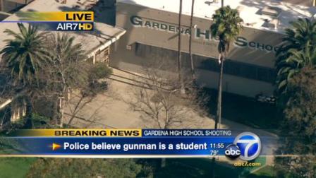 Gunfire erupted on the Gardena High School campus, injuring several people and placing the school under lockdown on Tuesday, Jan. 18, 2011.