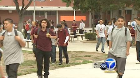 Students are seen on a campus within the Los Angeles Unified School District in this undated file photo.