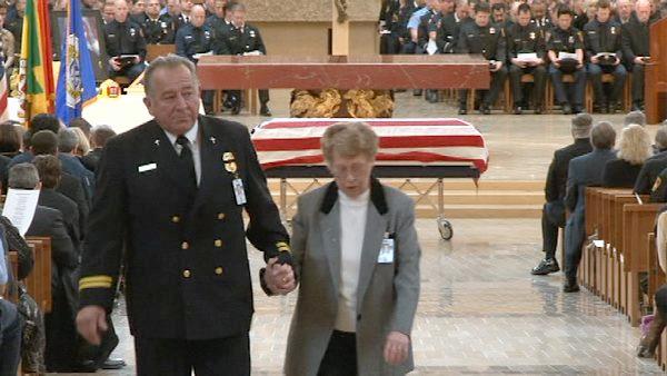 Thousands of people gathered at the Cathedral of Our Lady of the Angels in downtown L.A. for the funeral of fallen firefighter Glenn Allen on Friday, Feb. 25, 2011.