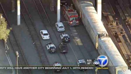 An Amtrak train struck and killed a pedestrian in downtown Los Angeles near the L.A. River south of Union Station, shutting down all rail traffic for investigation on Wednesday, March 9, 2011.