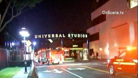 Universal Studios had some cleaning up to do on its backlot after a late night fire at its earthquake attraction.