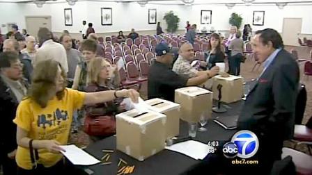 Thousands of grocery workers across Southern California voted on Wednesday, April 20, 2011, on whether to authorize a strike.