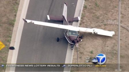 A pilot of a small plane made a safe emergency landing on Newhall Ranch Road in Santa Clarita due to engine trouble on Wednesday, June 8, 2011.