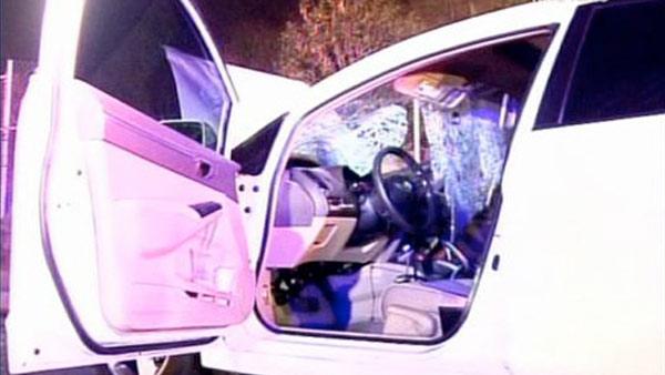 A car was damaged after a suspected drunk driver slammed into a group of about 100 bicyclists in Baldwin Village on Thursday, June 16, 2011.  Eleven people were injured.