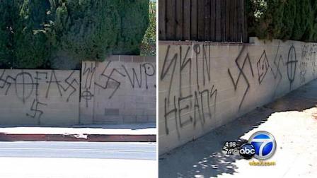 Anti-Semitic and hate graffiti was found along some sidewalks and walls in Northridge.