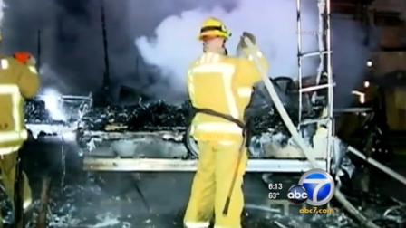 Firefighters found body of man in a burned-out travel trailer in North Hollywood on Saturday, Oct. 15, 2011.