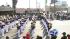 The Beckman High School Band performs in the...