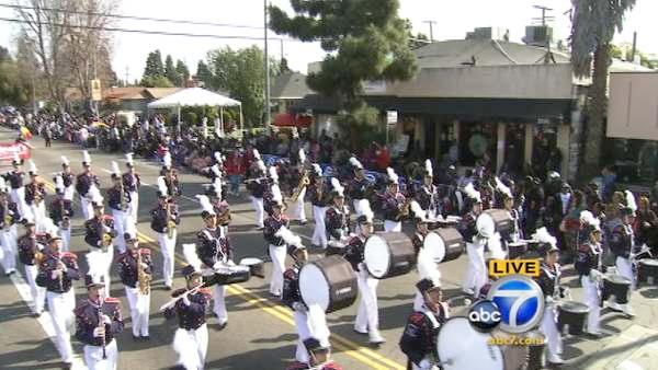 The Beckman High School Patriot Marching Band from Tustin performs in the 27th annual Kingdom Day Parade in South Los Angeles on Monday, Jan. 16, 2012.