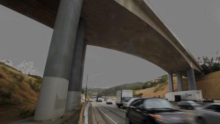 The 405 Freeway in the vicinity of the Mulholland Bridge is seen in this undated file photo.