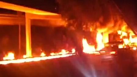 A gasoline tanker truck caught fire on the westbound 134 Freeway at the 5 Freeway on Saturday, April 7, 2012.