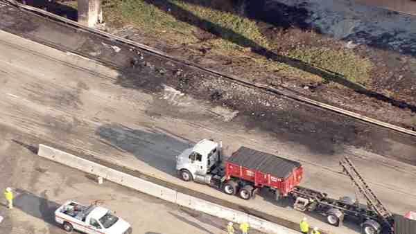 A gasoline tanker truck crashed and burned on the 134 Freeway in Glendale on Saturday, April 7, 2012. The fire scorched an overpass transition road as well as other lanes of the westbound 134 Freeway.