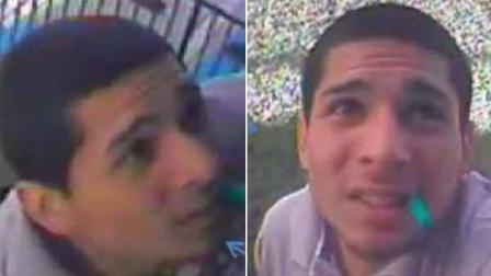 Hector Munoz, 21, appears in surveillance still images captured by cameras he and an accomplice allegedly stole from a church in Norwalk.