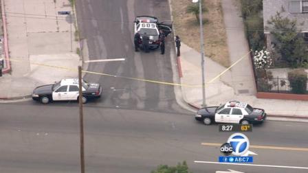Los Angeles police detained four people for questioning following a carjacking in South L.A. on Monday, June 4, 2012.
