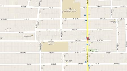 A map indicates the location of a deadly double hit-and-run incident on 42nd Street and Central Avenue in South Los Angeles.