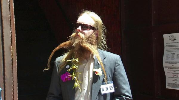 A participant of the second annual Los Angeles Beard and Mustache Competition is seen at the event at the Belasco Theater in downtown Los Angeles on Sunday, June 24, 2012.