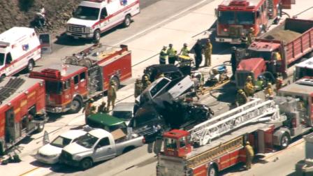Authorities say 19 vehicles were involved in an accident on the southbound 14 Freeway in Agua Dulce on Tuesday, June 26, 2012.