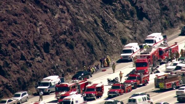 Authorities say 19 vehicles were involved in an accident on the southbound 14 Freeway in Agua Dulce on Tuesday, June 26, 2012.