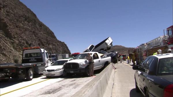 Authorities say 19 vehicles were involved in an accident on the southbound 14 Freeway in Agua Dulce on Tuesday, June 26, 2012.