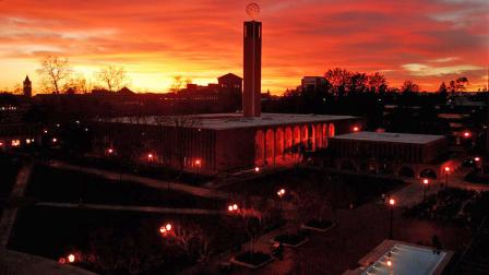 File photo of the sun setting over the University of Southern California campus.