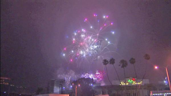 Fireworks are seen in the sky outside the Rose Bowl for Pasadena's annual Americafest on Wednesday, July 4, 2012.