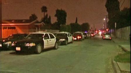 Police cars are seen in a Watts neighborhood where three people were arrested for allegedly throwing fireworks at officers on July 4, 2012.