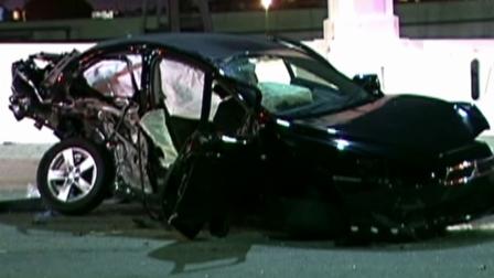 One person was killed in a head-on collision on the Sixth Street bridge over the 10 Freeway in Boyle Heights on Sunday, July 8, 2012.