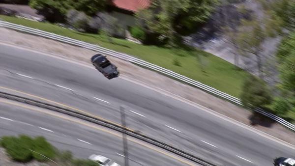A pickup truck veers off the road in Rolling Hills Estates during a pursuit on Tuesday, July 10, 2012.