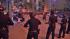 A line of LAPD officers is seen in downtown Los...