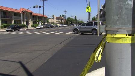 The crosswalk in Panorama City where a pedestrian was killed by a hit-and-run driver is seen on Sunday, July 29, 2012.