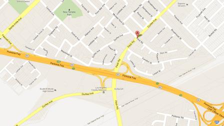 A map indicates the location where a Los Angeles sheriffs deputy was shot on Durfee Avenue and Peck Road in South El Monte on Sunday, Sept. 2, 2012.