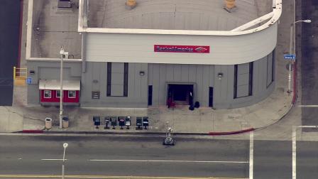The sheriffs department robot was sent to the Bank of America to inspect a device following a bank robbery in East Los Angeles on Wednesday, Sept. 5, 2012.