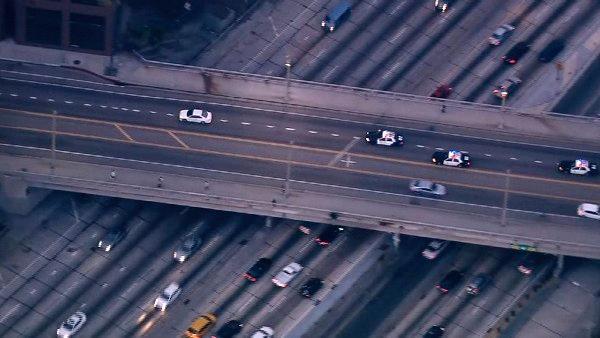 A robbery suspect led LAPD officers in a pursuit in and around the downtown Los Angeles area Tuesday, Sept. 11, 2012.