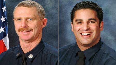Los Angeles County Fire Captain Ted Hall and Engineer Arnie Quinones are shown in file images.