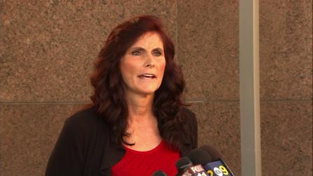 Cindy Lee Garcia speaks to reporters outside a Los Angeles courthouse on Thursday, Sept. 20, 2012.