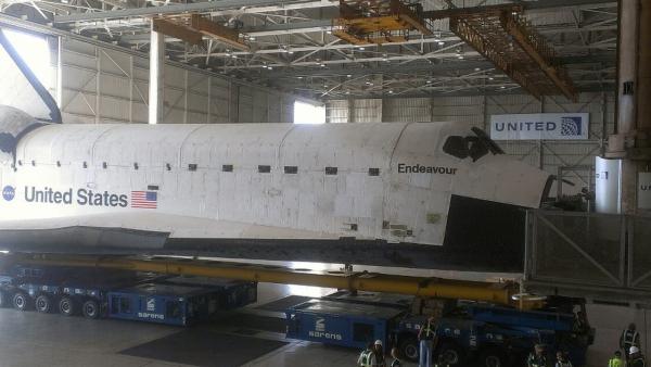 ABC7 viewer Steven Horner took this photo of space shuttle Endeavour inside Hangar Bay 5 at LAX on Saturday, Sept. 22, 2012.