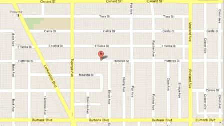 This Google Maps image shows the 11300 block of Hatteras Street in North Hollywood, where a man was shot by a group of taggers on Tuesday, Sept. 25, 2012.