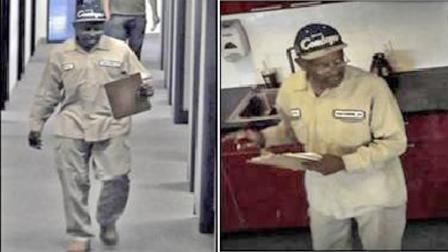 Glendale Police released photos of an office thief as he walked into Arecont Vision allegedly disguised as a contractor.