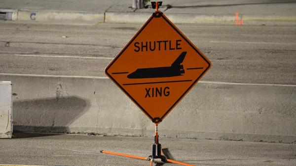 Robert Pearlman sent in this picture via Twitter of a street sign that indicates a road closure during space shuttle Endeavour's trip to the California Science Center.