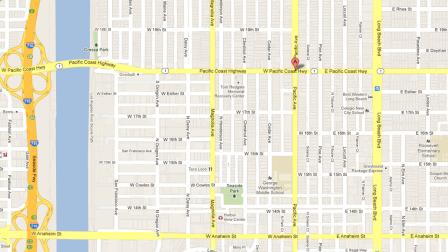 A map shows the location where a man was struck by a Molotov cocktail at a market on Pacific Coast Highway near Pacific Avenue in Long Beach on Friday, Oct. 19, 2012.