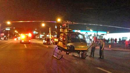 A Los Angeles County Sheriffs Department helicopter made an emergency landing in a residential neighborhood in Lakewood on Sunday, Oct. 21, 2012.