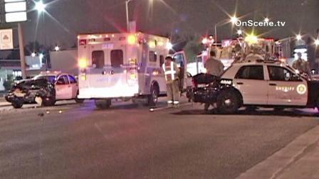 Two Lakewood police officers racing to the scene of a possible assault collided at the intersection of Bellflower and Del Amo boulevards on Monday, Oct. 22, 2012.