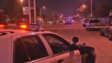 Sheriffs are seen near Arizona Avenue and Hubbard Street in East Los Angeles after a shooting on Saturday, Nov. 3, 2012. Three people were critically injured in the shooting.