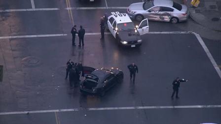 Police investigate after a short pursuit ends in an accident in Hollywood on Thursday, Nov. 8, 2012.