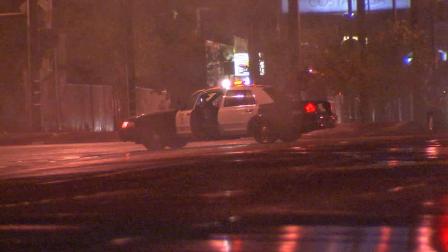A police patrol vehicle is shown near the scene of a fatal hit-and-run crash that killed an 82-year-old woman in Pacoima on Saturday, Nov. 17, 2012.