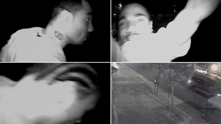 Surveillance still images show close-up shots of a suspect and a get-away car possibly involved in a series of commercial burglaries in the Wilshire area in October.