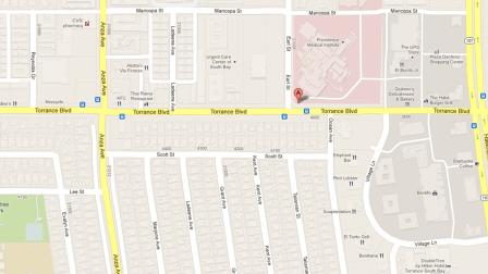 A map indicates the location of Providence Little Company of Mary Hospital in Torrance, the scene of an apparent murder-suicide shooting on Saturday, Dec. 1, 2012.
