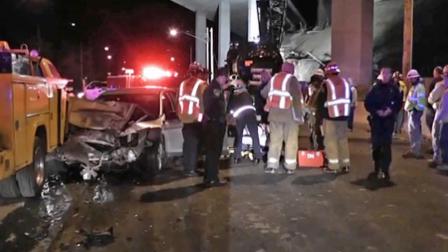 A car traveling the wrong way crashed into a construction zone in Santa Clarita on Friday, Dec. 29, 2012.